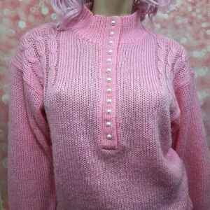 Vintage Pink Bubblegum Knit Bubble Sleeve Mock Neck Sweater 🍬
